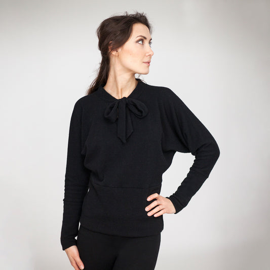 Black wool sweater with a bow SYMMETRIC