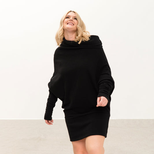 LeMuse black ASYMMETRIC MUSE PLUS sweater dress with buttons