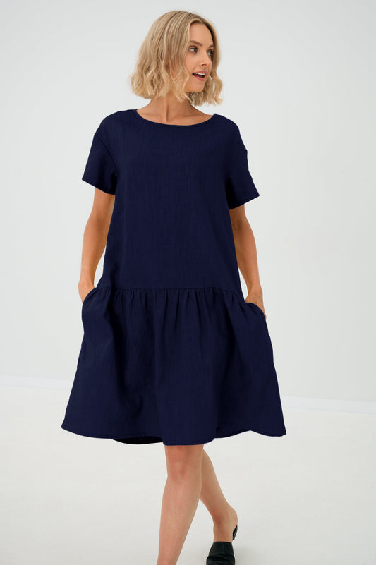 Linen dress for women in deep blue BLOSSOM